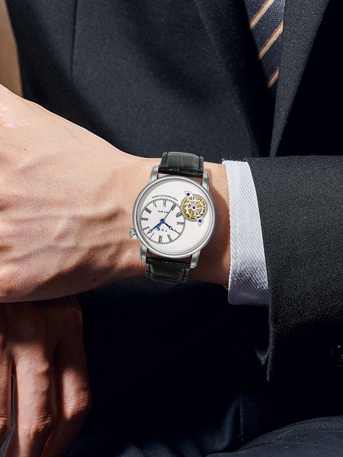 Relógio Minimalista Tomi Regal Gear - Box Com 2 Pulseiras