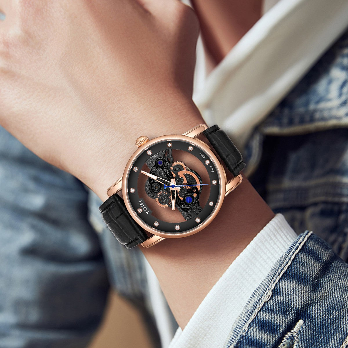 Relógio Tomi Classic Skeleton - Box Premium 2 Pulseiras