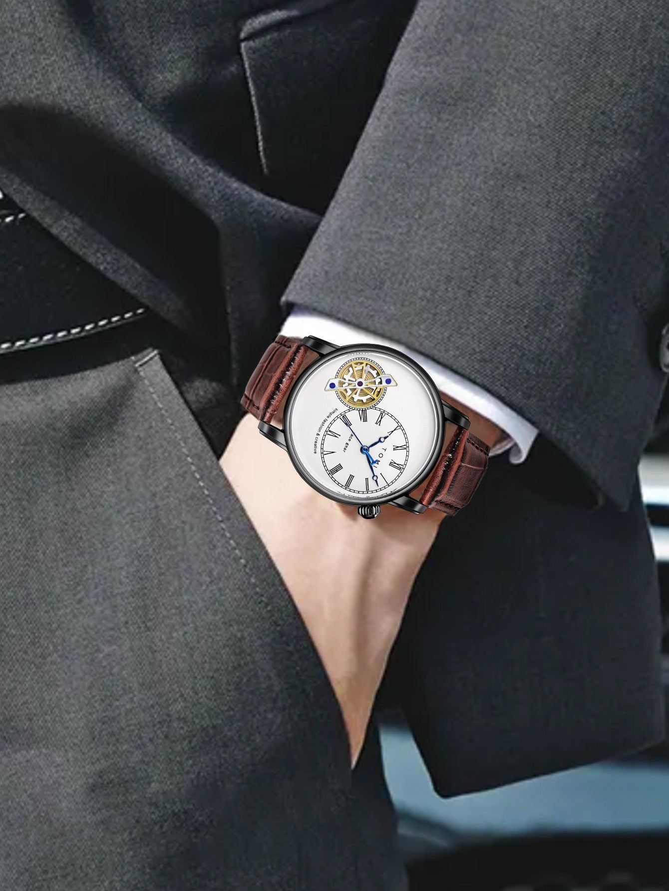 Relógio Minimalista Tomi Regal Gear - Box Com 2 Pulseiras