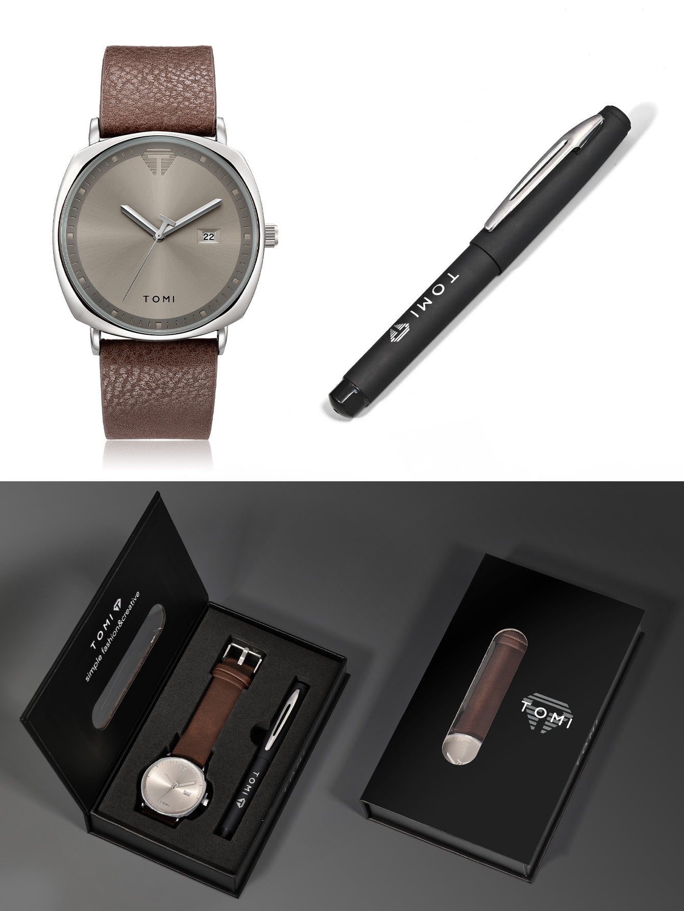 Relógio Minimalista Tomi ExecutiveSet™ - Box Premium Com Caneta