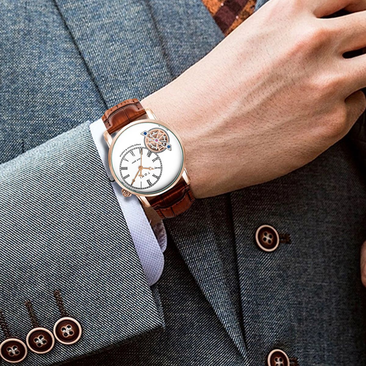 Relógio Minimalista Tomi Regal Gear - Box Com 2 Pulseiras