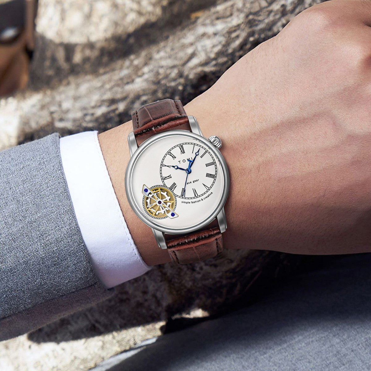 Relógio Minimalista Tomi Regal Gear - Box Com 2 Pulseiras