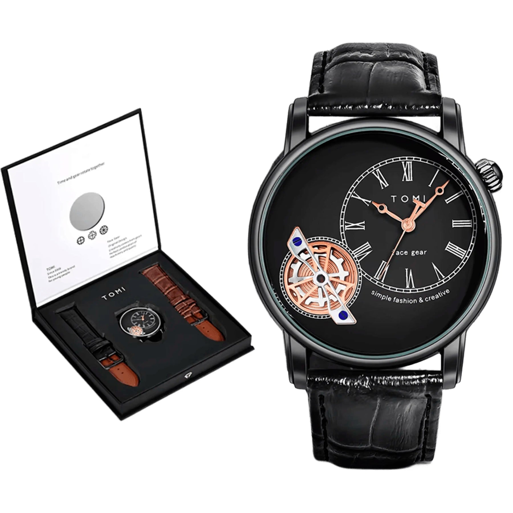 Relógio Tomi Regal Gear Preto 2 Pulseiras