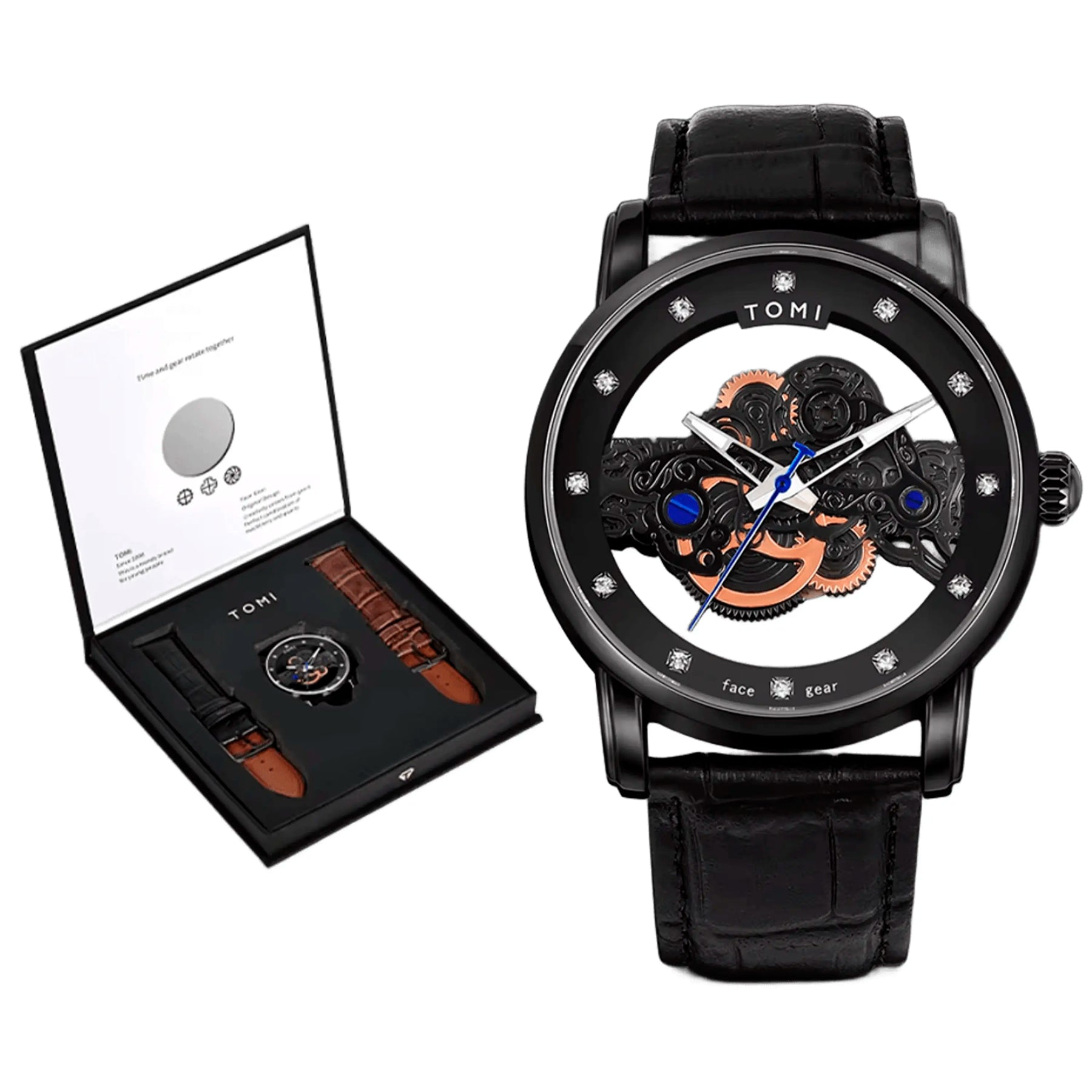 Relógio Tomi Classic Skeleton Black