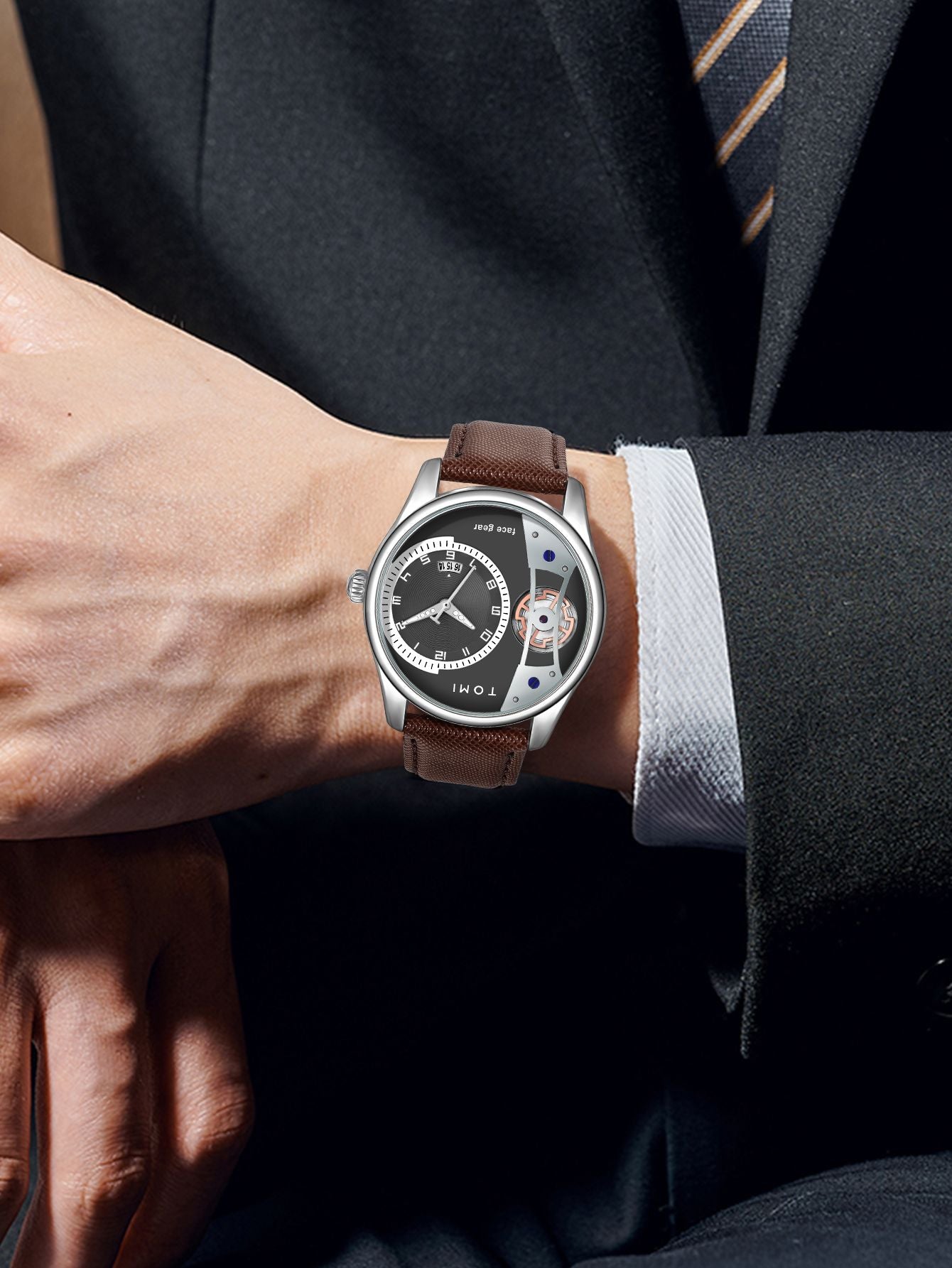 Relógio Tomi MetroDate Marrom