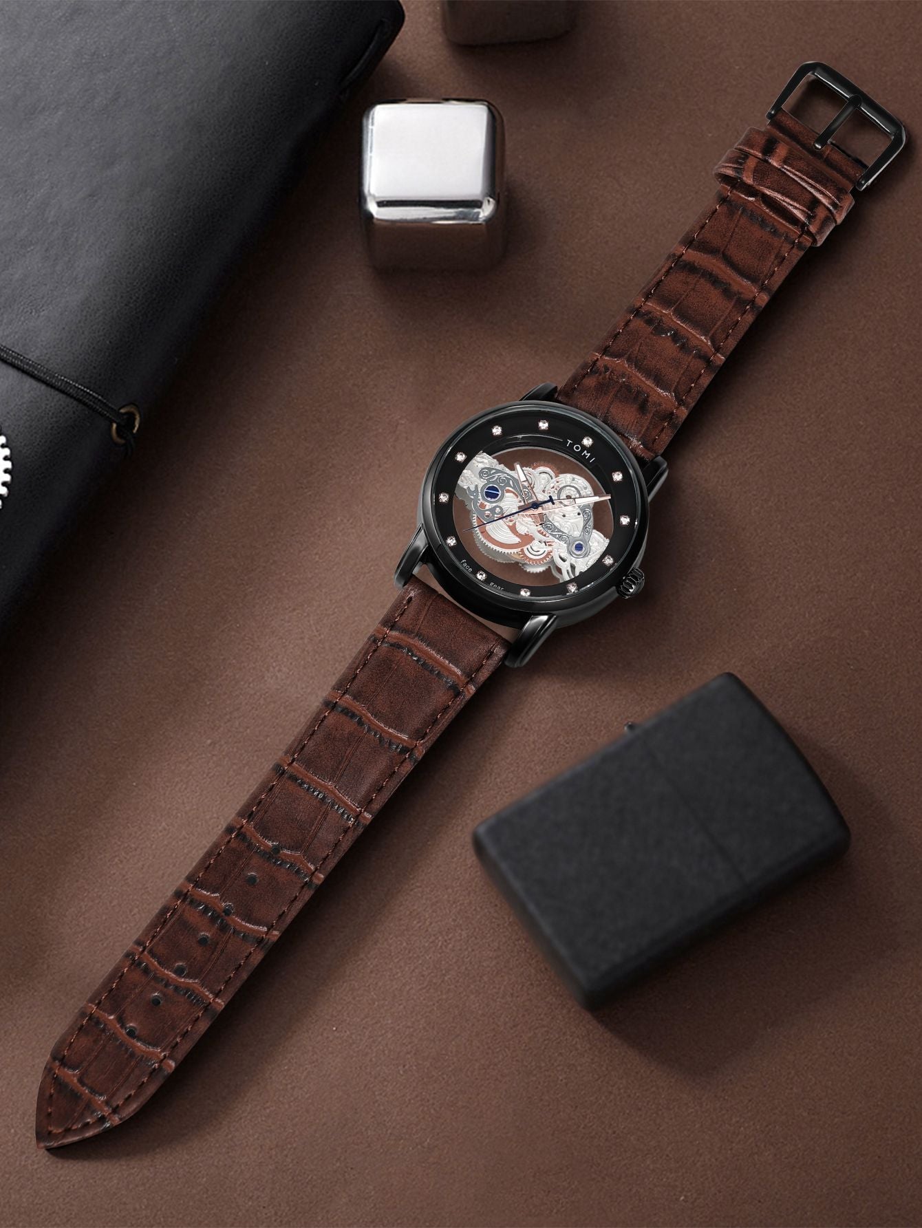 Relógio Tomi Classic Skeleton - Box Premium 2 Pulseiras