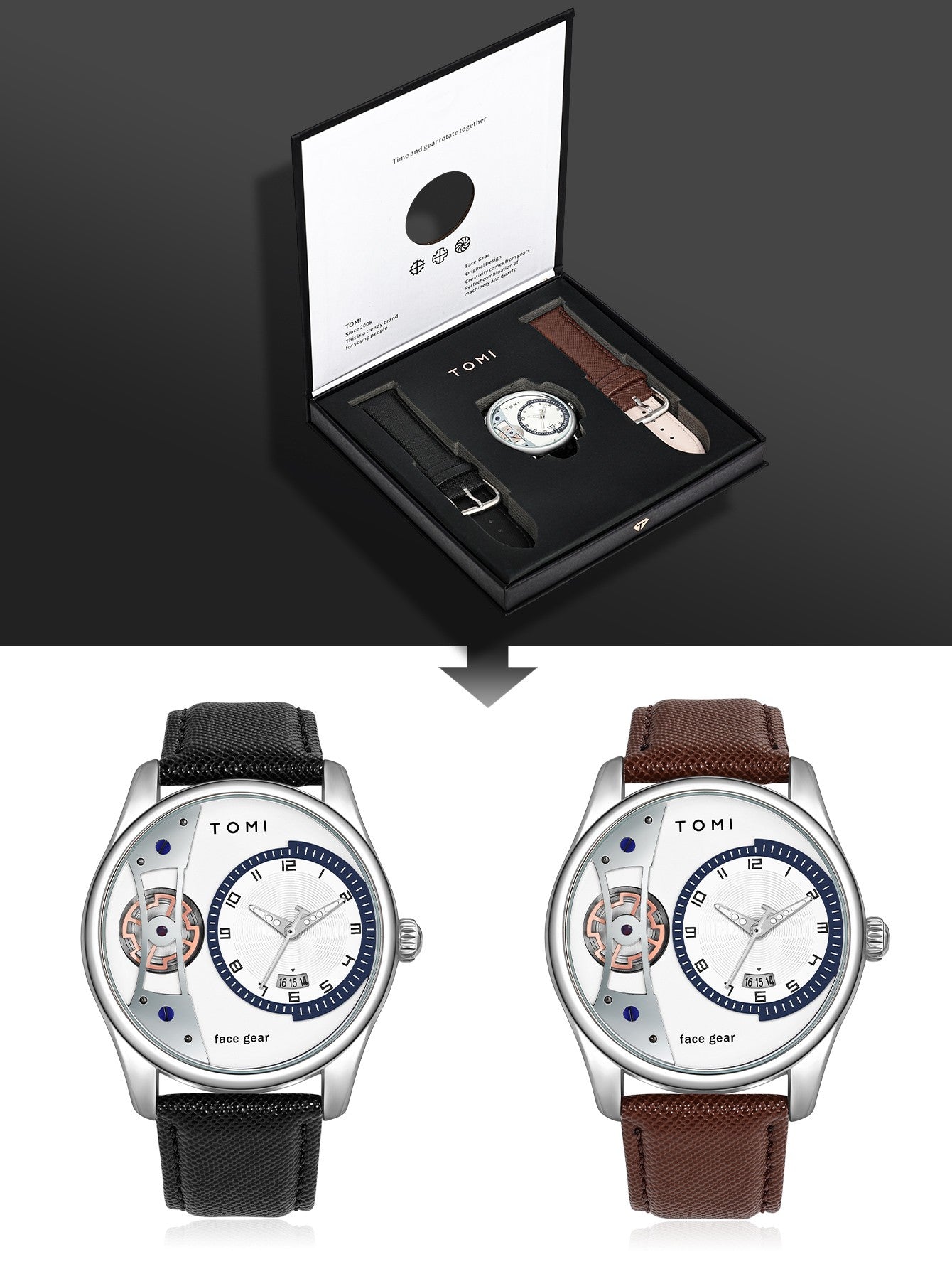 Relógio Tomi MetroDate Marrom