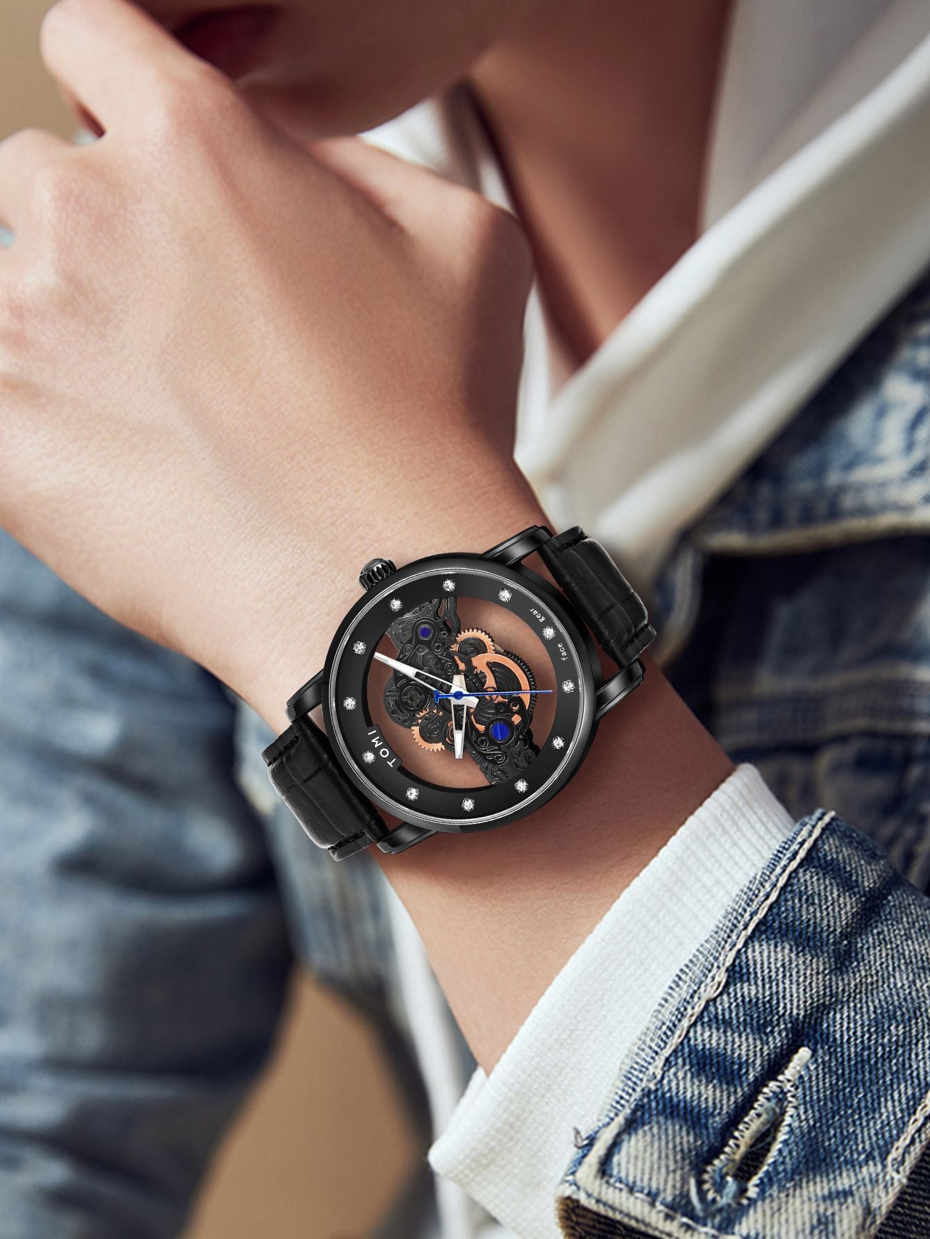 Relógio Tomi Classic Skeleton Black