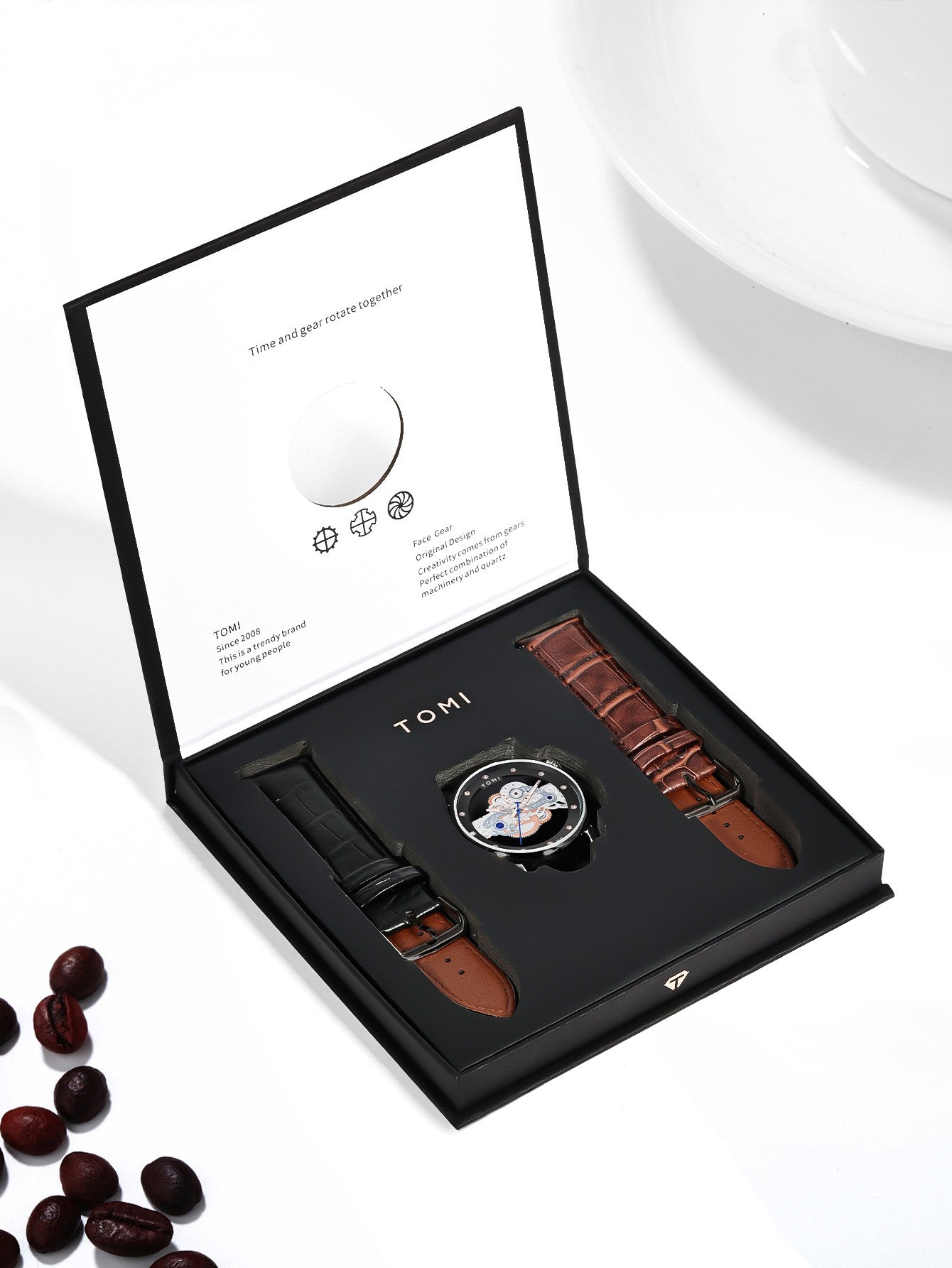 Relógio Tomi Classic Skeleton - Box Premium 2 Pulseiras