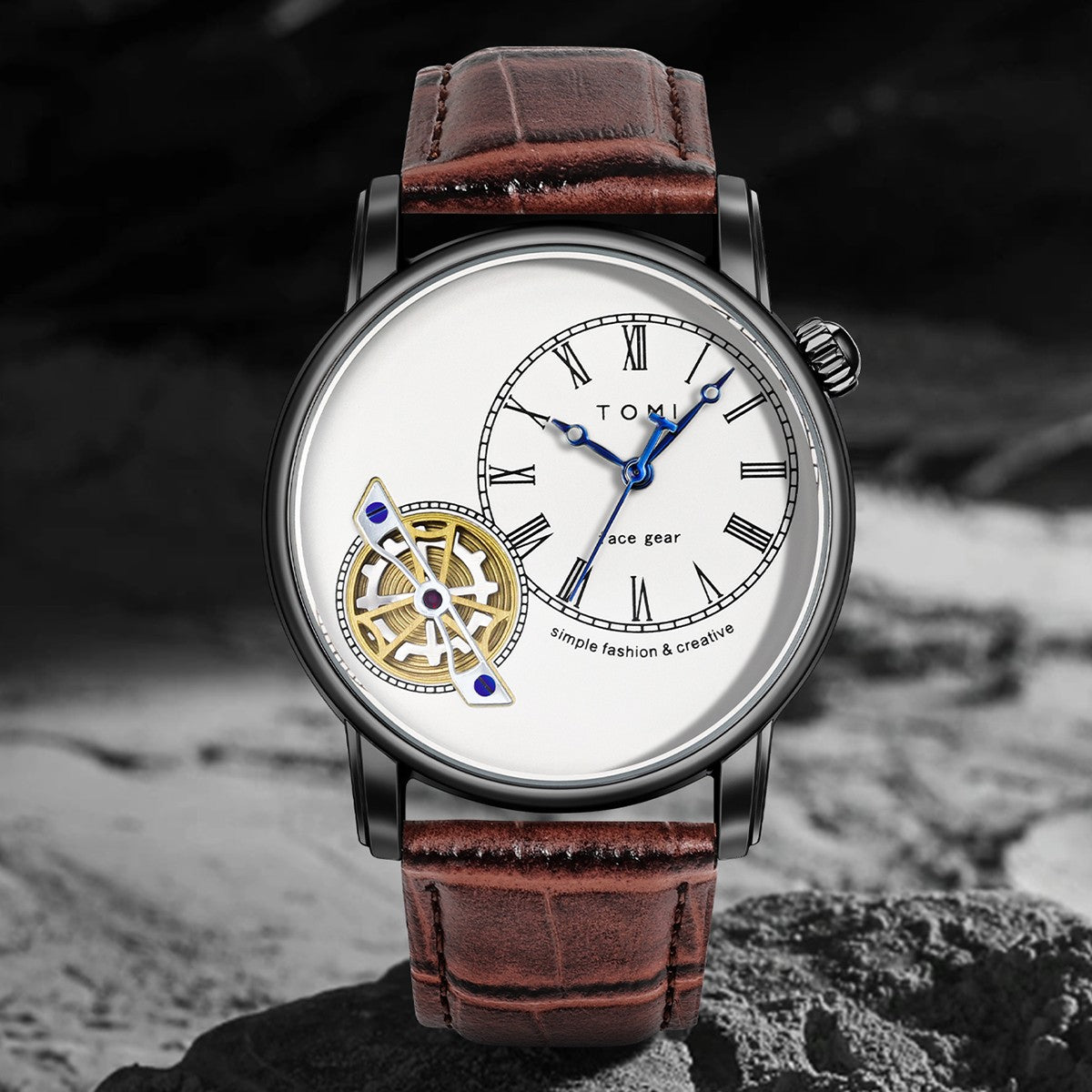 Relógio Minimalista Tomi Regal Gear - Box Com 2 Pulseiras