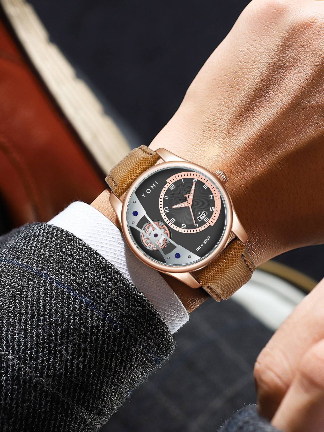 Relógio Tomi MetroDate Caramelo