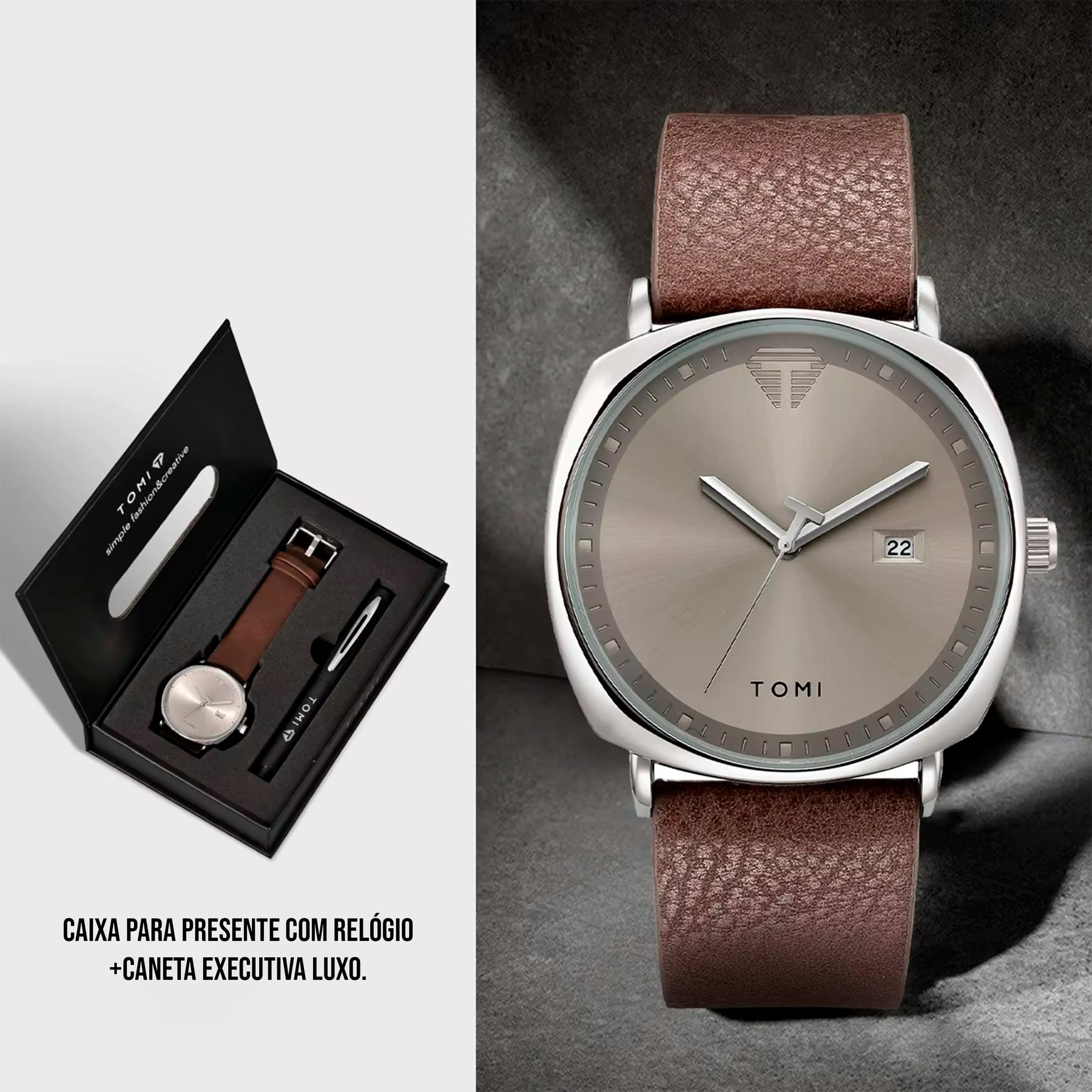 Relógio Minimalista Tomi ExecutiveSet™ - Box Premium Com Caneta