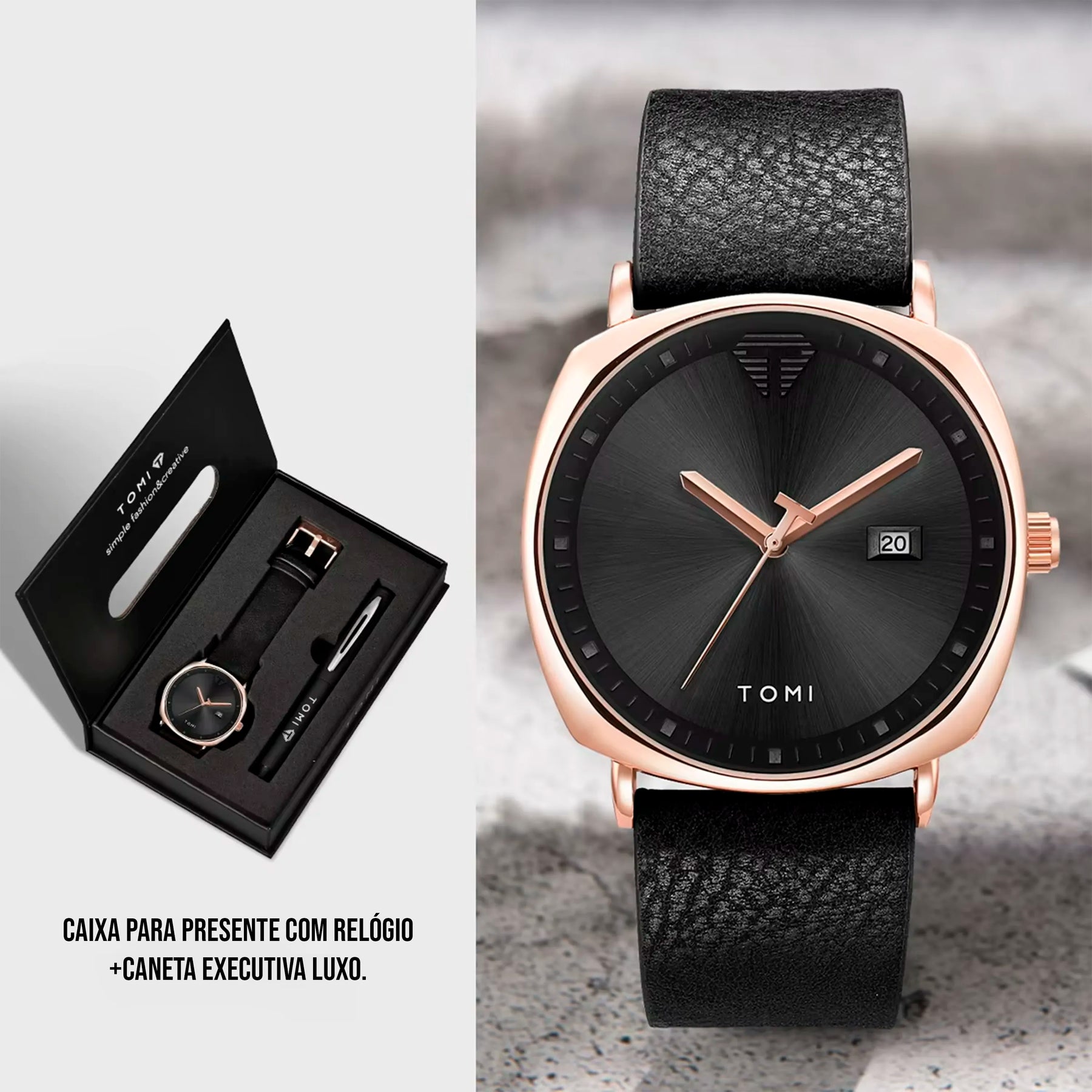 Relógio Minimalista Tomi ExecutiveSet™ - Box Premium Com Caneta