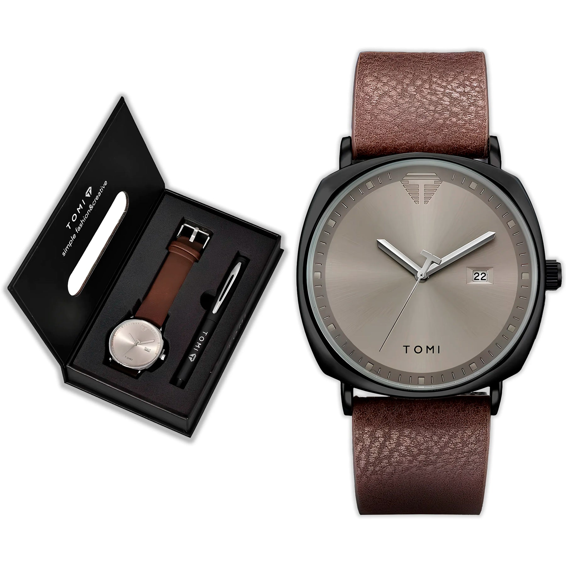 Relógio Minimalista Tomi ExecutiveSet™ - Box Premium Com Caneta