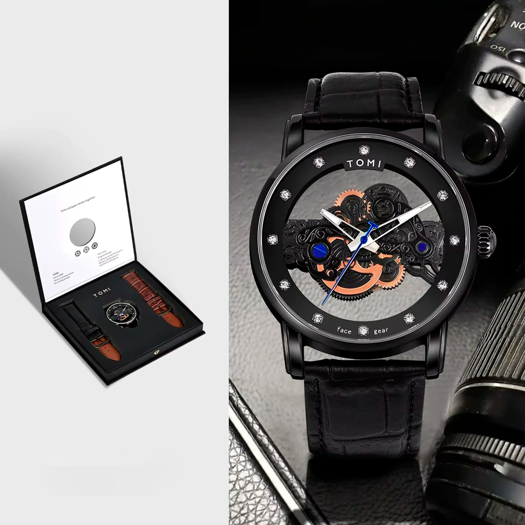 Relógio Tomi Classic Skeleton Black