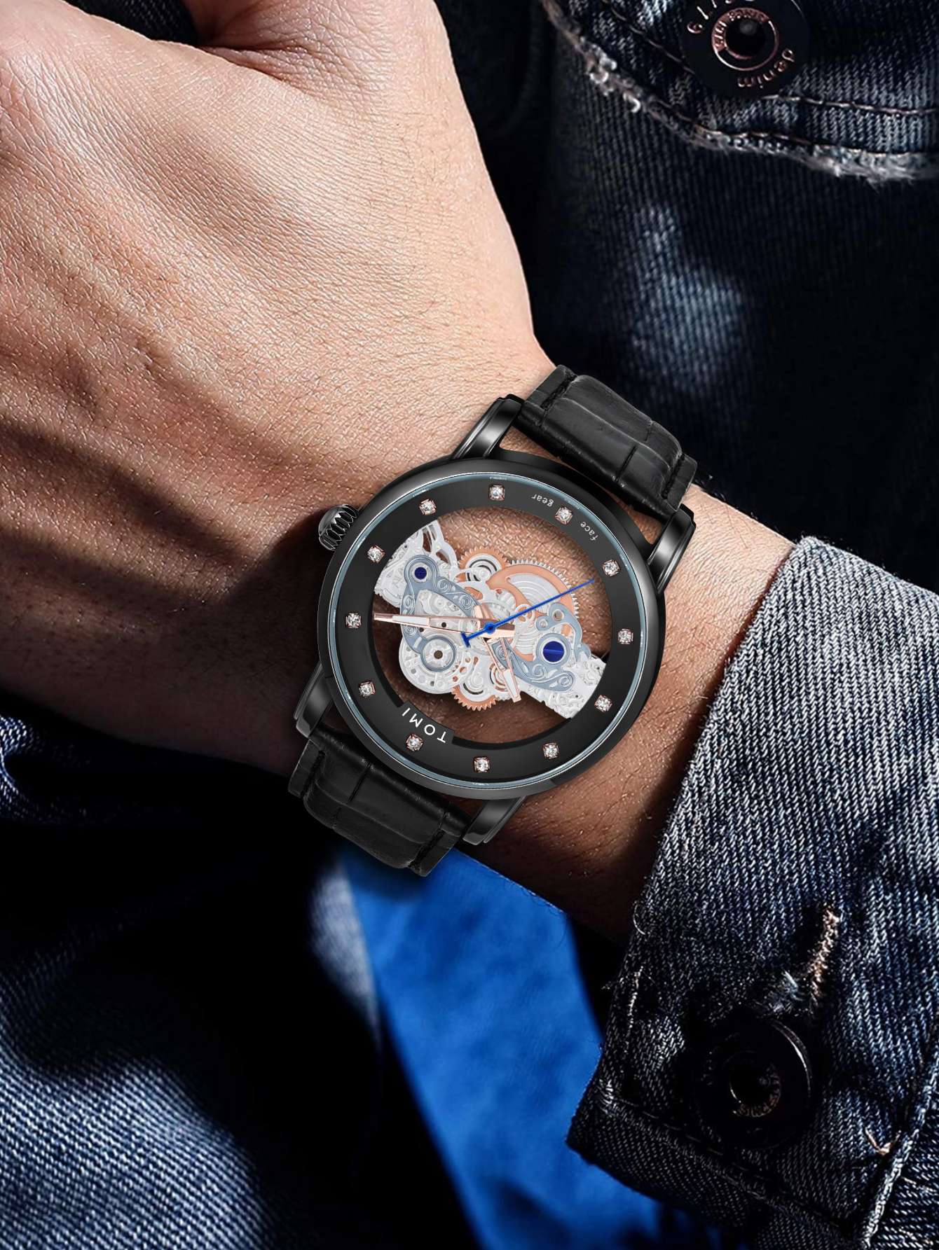 Relógio Tomi Classic Skeleton Black