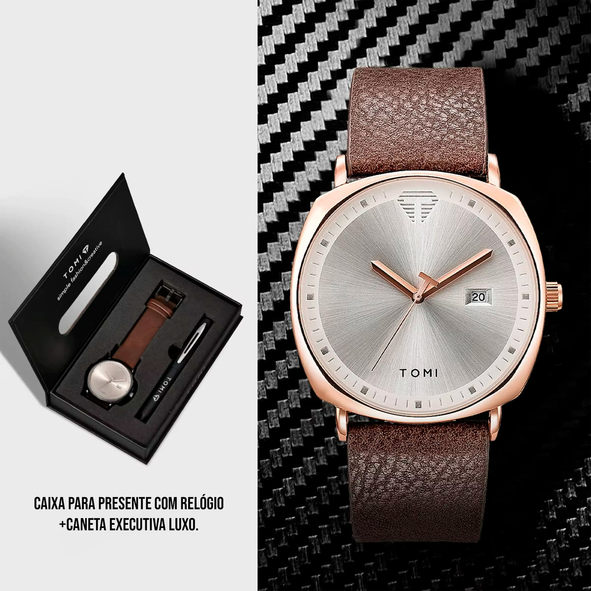 Relógio Minimalista Tomi ExecutiveSet™ - Box Premium Com Caneta