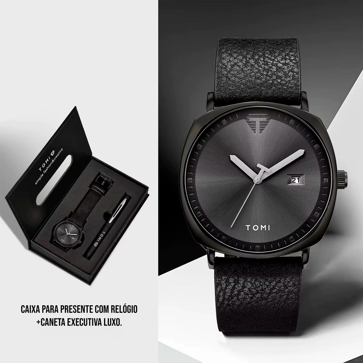 Relógio Minimalista Tomi ExecutiveSet™ - Box Premium Com Caneta