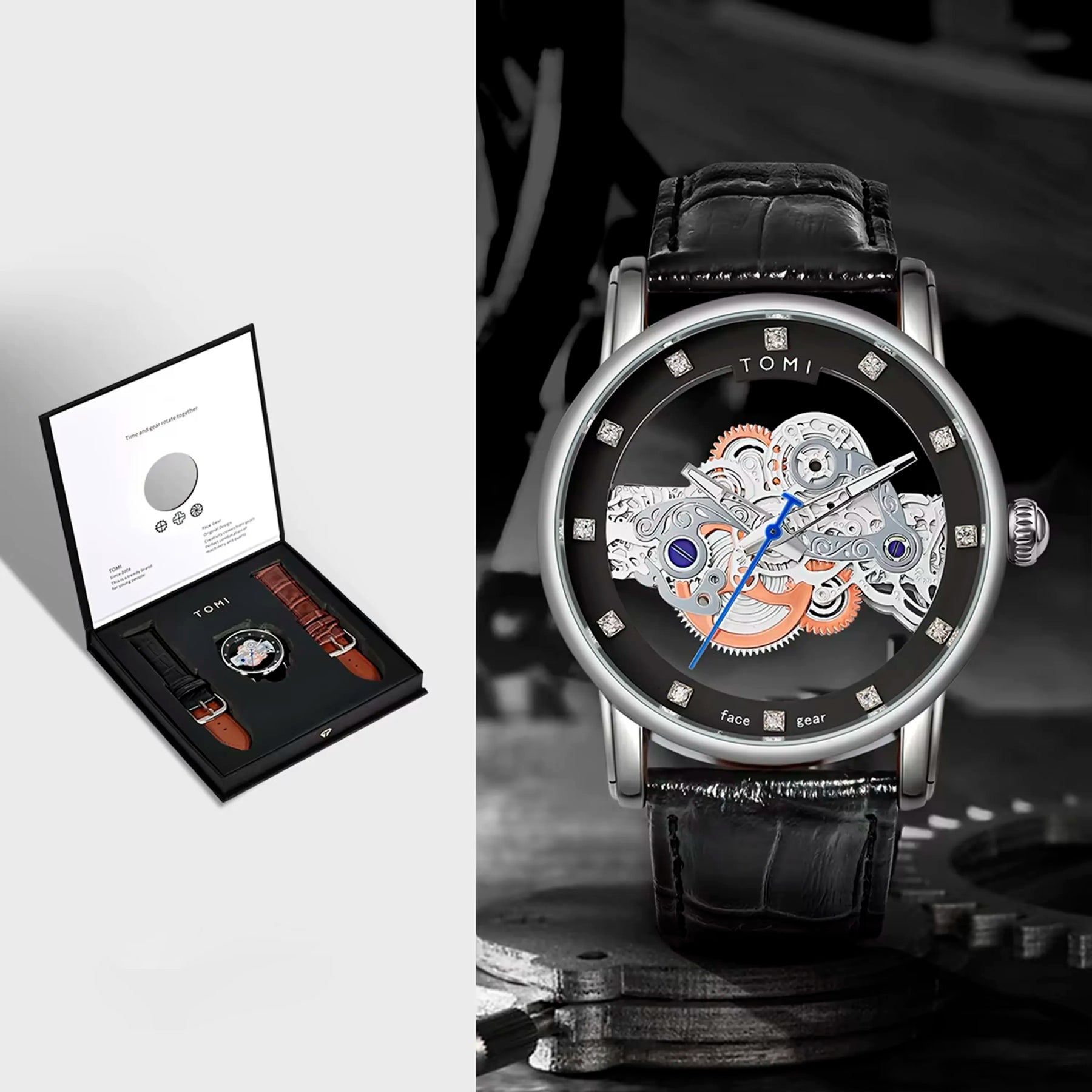 Relógio Tomi Classic Skeleton Black